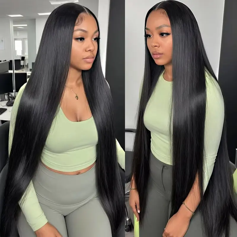 Style Icon Super Long 38” Synthetic Wig Silky Straight Wigs T Lace Front Wigs Pre-Plucked 6” Deeper Middle Lace Part Wig Can be Restyled