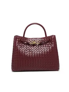 Large Women's Handmade Woven Leather Tote Bag, Textured Commuter Bag, Perfect for Travel Office Daily Commute, Casual Plain Style, All Seasons Use