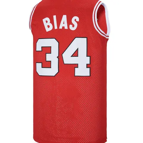 Men's #34 Len Bias Throwback Basketball Jersey Top - Stitched Letters & Numbers, Breathable Mesh Polyester, Short Sleeve Athletic Top, Multi-Size Professional Sportswear