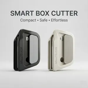 Package Opener with Corner Guide Design, Cut Along Box Edges Without Damaging Items, Auto Retractable Safety Cutter, Compact & Easy to Store White&Black