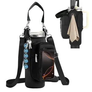 New Trendy Magnetic Fitness Water Bottle Bag, Portable Insulated Water Bottle Pouch 40oz, Diving Material Crossbody Ice King Cup