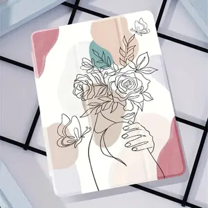 Printed flower triple-fold flip bracket pen slot-fall flat cover protective cover suitable Air4th/ Air5th(10.9-Inch)7/ 8/ 9th(10.2-Inch)5th/ 6th/ Air1/ Air2(9.7Inch)Air3rd(10.5-Inch)Pro(11-Inch)10th