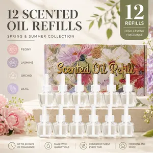 12Pcs PlugIns Scented Oil 12 Refills Air Freshener Refill, 0.66OZ*12,Peony Jasmine Orchid LilacSpring & Summer Home Care Supplies aceite aromatico