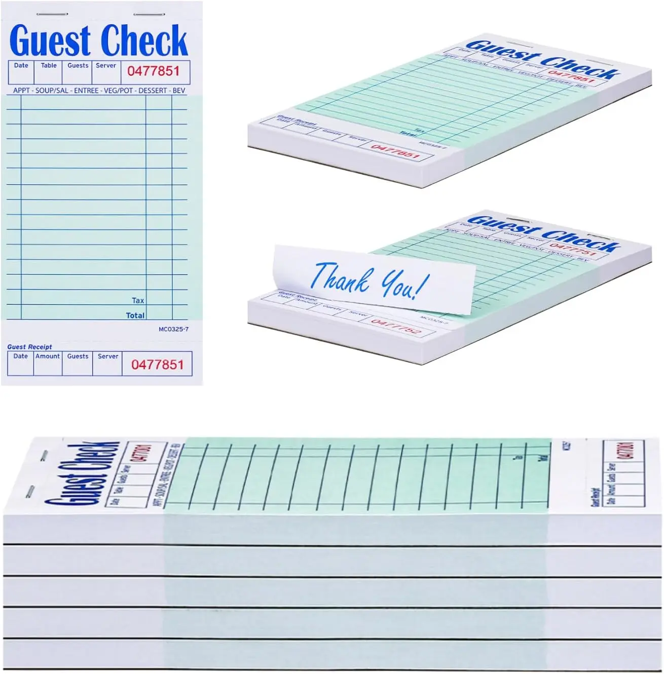 Guest Checks Server Note Pads 250 Orders Waitress Notepad for Restaurants -5 Books