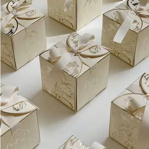 Luxury Gold Foil Gift Box Set, Themed Gift Box, Classy Gift Box, Elegant Gift Box, Party Favors, Wedding Decorations, Ribbon Paper Square Boxes, Ideal for Baby Shower, Bachelorette Parties