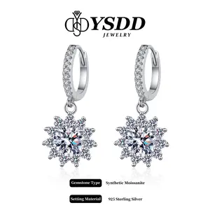 【11.15 You are my Sunshine】Brilliant Clister Sunflower Dangling Earring 1ct/2ct Total vvs Synthetic Moissanite Earrings in 925 Sterling Silver