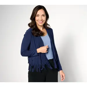Attitudes by Renee Como Jersey Knit Fringe Cardigan