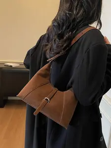 Vintage Suede Shoulder Bag, Matte Leather Crossbody Handbag, Simple Commuter Style, All Season Women's Essential Accessory, Casual Crossbody Bag