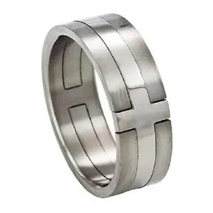 Titanium Cross Ring with High Polish and Satin Finish -8mm