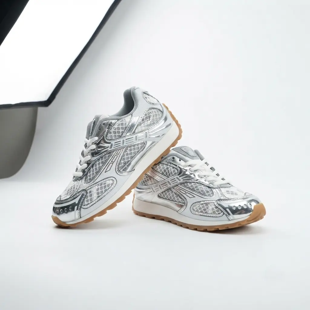 Unisex Y2K Metallic Low-Top Running Sneakers - 2026 New Vintage, Lace-Up, Closed Round-Toe, Breathable Mesh, Non-Slip Comfortable Sports Footwear for Outdoor Walking Metallic Silver Vintage Running Shoes