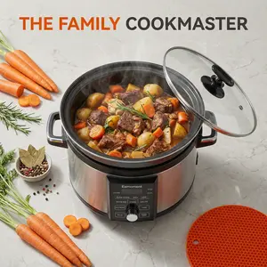 5.5QT Programmable Slow Cooker with Timer Non-Stick Aluminum Liner Large Capacity for Family Meals Multiple Functions Slow Cook Steam Saute Warm Delay Dishwasher Safe