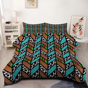 Western Chevron Herringbone Comforter Set,2/3Pcs Rustic Southwestern Style Bedding Set,Stylish and Comfortable Quilt for Home,1 or 2 Pillowcase,No Pillow Core,Cozy Earthy Tones and Vibrant Accents,Perfect for Unique Bedroom Decor