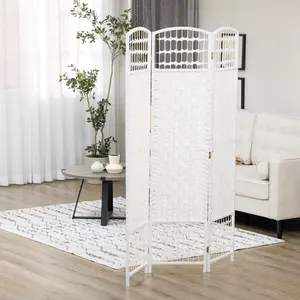 3-Panel Folding Room Divider, Portable White-Frame Privacy Screen with Wave Fiber Panels, Freestanding Modern Indoor Furniture for Home Office & Bedroom