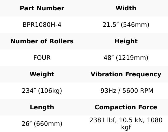 Bartell Global Vibratory Paver Roller Compactor - BPR1080H - 4 Roller