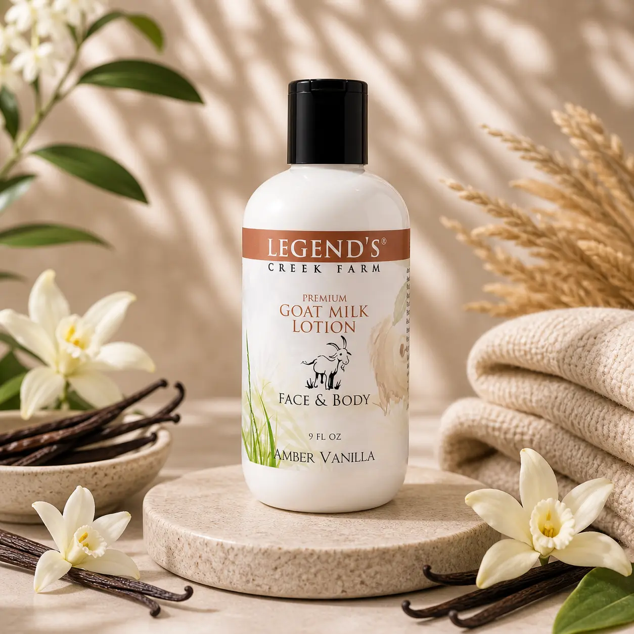 Amber Vanilla Goat Milk Body Moisturizer, Coconut-Sunflower-Shea Infused Body Care Lotion for Deep Hydration