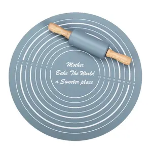Silicone Rolling Pin & Baking Measuring Mat, 2 Counts Including 1 Non-stick Bake Pastry Mat and 1 Dough Roller, Baking Tool, Baking Supplies