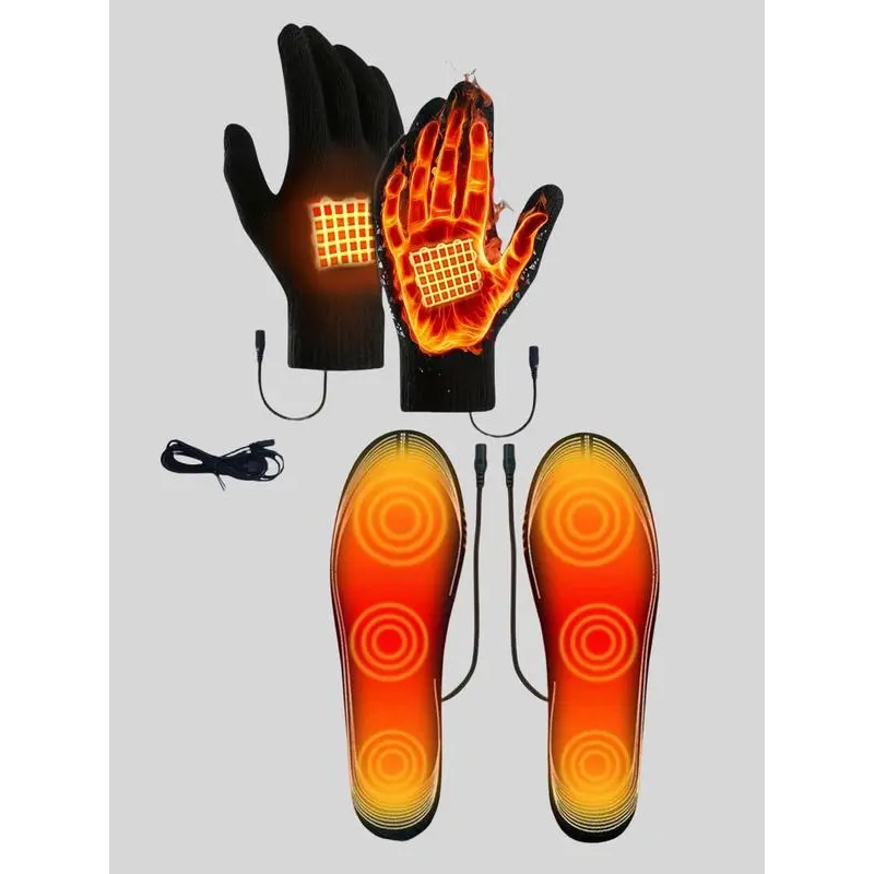 Two-Piece USB Heated Touchscreen Gloves + Heated Insoles, Winter Outdoor Essential Warmth, Unisex (no Portable Power Bank)