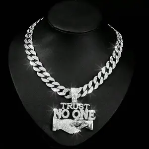 Trust No Ont Shiny Character Pendant Miami Necklace for Men and Women Hip Hop Pendant Necklace with Ice Cuban Link Chain jewelry popular woman drop  necklace Rhodium