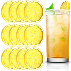 12Pcs Fake Lemon Slices Artificial - Fruit Party Decorations Fake Lemon Fruit Decorations for Party Lemon Kitchen Decoration - Simulation Yellow Lemon Home Kitchen - 2 Inch Plastic Fruit Decor Kitchen