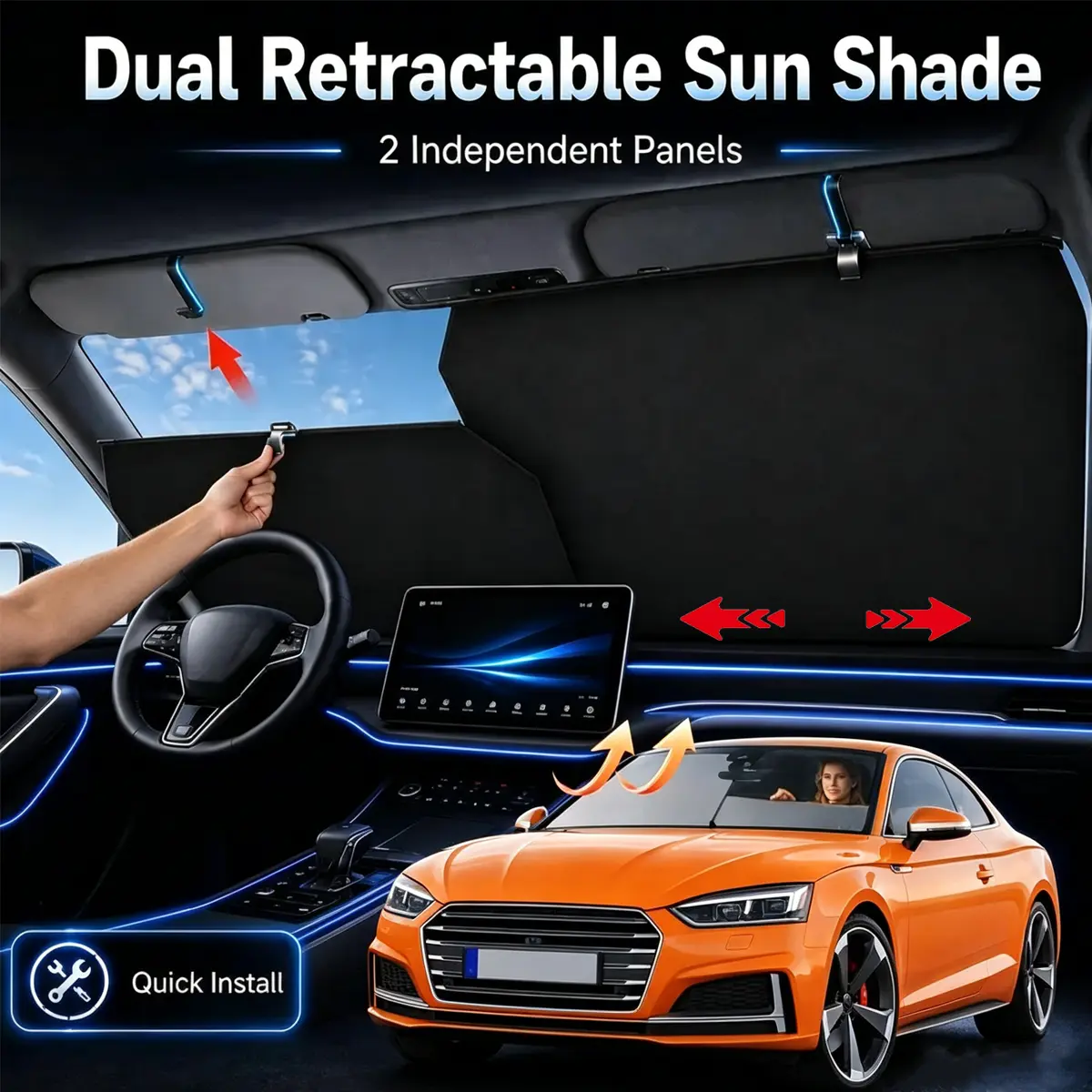 Retractable Car Windshield Sunshade- Car Privacy Shades,Durable UV Protective Sun Shade, Windscreen Shade Cover for Summer Vehicle Heat Protection Automotive Accessory, Durable Sun Shade