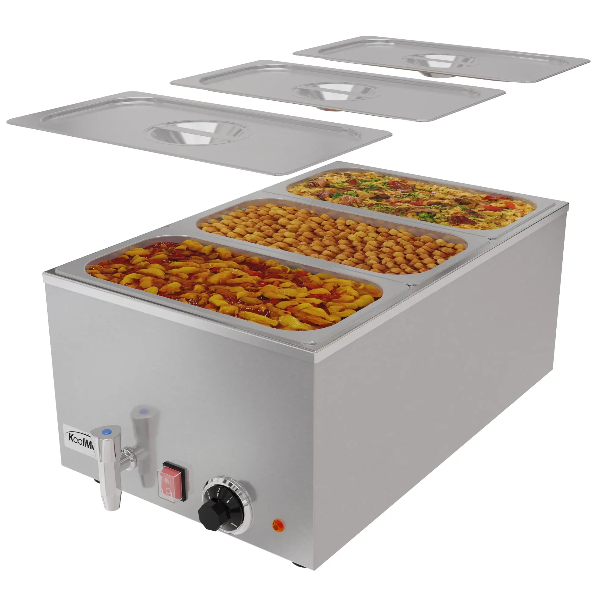 6 Qt. Three-Section Electric Countertop Food Warmer With Faucet