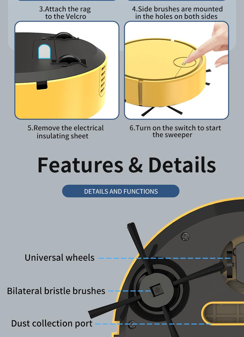 Robot Vacuum Cleaner Sweeping & Wet Mopping Floor Adsorbs Dust Desktop for Carpet, Pet Hair, Hard Floors, Home Cleaning