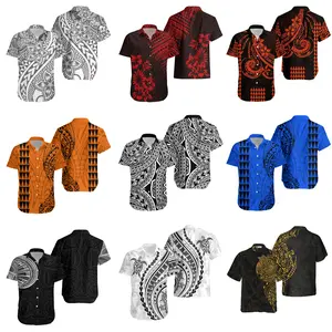 Polynesian Hawaii summer shirt, Traditional Polynesian aloha top, Hawaiian tribal summer button-up, Pacific islander resort wear, Tropical geometric beach shirt, Cultural Hawaiian tattoo print, Authentic island aesthetic clothing, classic apparel