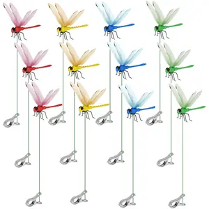 12 Pack Dragonfly Rod-Clip,3D Dragonfly Garden Stakes Decor,Fly Deterrent,Dragonfly Humming Bird Stakes,Deer and Horse,Bird and Fly Scare Devices for Indoor Outdoor Garden
