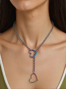 Adjustable Heart Pendant Necklace, Fashion Trendy Unique Women's Jewelry, Colorful Love Y2K Punk Style, Love Knot Necklace, Party Accessory Gift, Exquisite Chain Jewelry, Fashion Chain Decorated, Stainless Steel Necklace