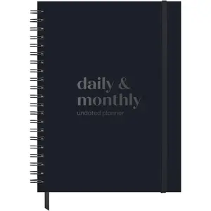 Large Daily Planner with Hourly Schedule, 8.5" x 11" Undated 6-Month Planner, Full Page a Day, 2025-2026 Calendar, , Time Blocking, Black Aesthetic Hardcover Spiral Notebook for Work Tasks