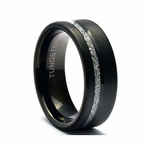 Men's Tungsten Ring with Meteor Inlay - Cosmic-Look Wedding Band, Stylish Tungsten Rings Fashion Accessory