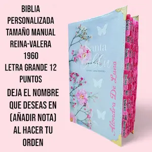 Biblia  Personalizada Flor de Cerezo  RV1960- Pink Cover with Floral Design and Title "Santa Biblia"