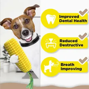 Natural Rubber Corn Dog Toy, Bite-Resistant Squeaky Chew Toy, Teething Training Accessory for Dogs of All Sizes
