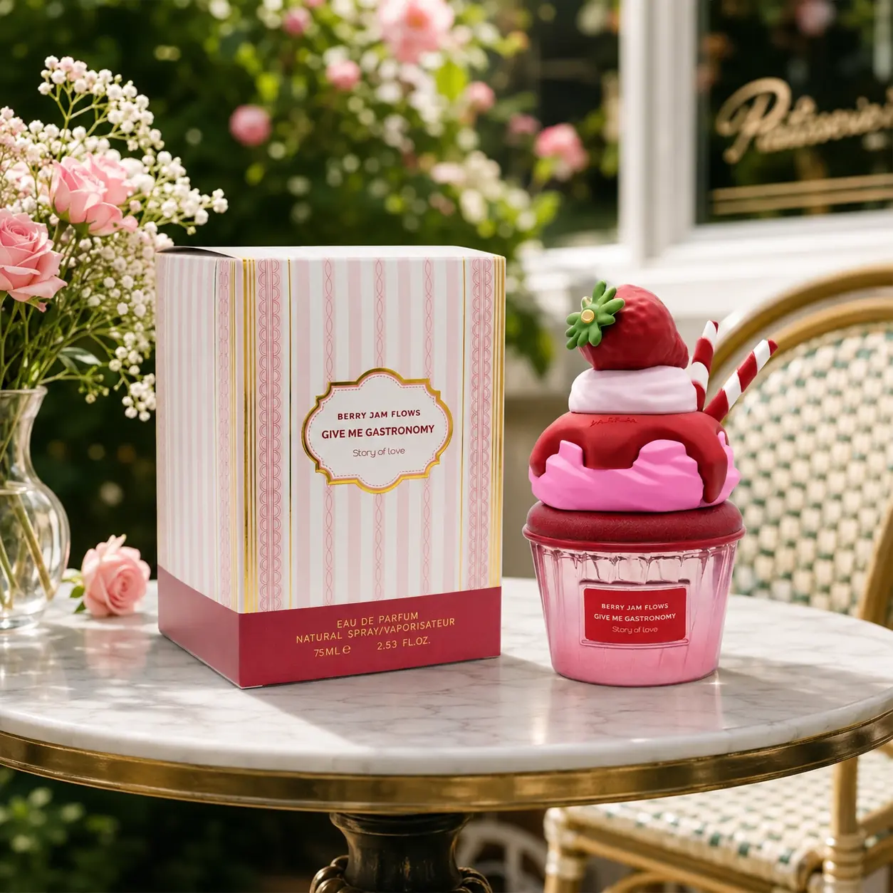 Strawberry Cream Dessert Perfume for Women 75ml, Sweet Berry Gourmand Fragrance with Soft Vanilla & Creamy Notes, Long Lasting Floral Body Spray, Cute Cupcake Bottle Gift for Her