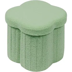 Storage Ottoman Cube, Flowers Shaped Ottomans with Storage Foot Stool Footrest for Lving Room, Boucle Ottoman Seat for Dorm Room,Faux Teddy Fur, Green 12.6"x12.6"x12.6"