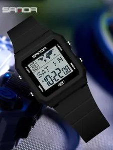 Sanda Fashion Square Electronic Watch, Triple Time Stopwatch, Waterproof Luminous, Great Gift for Students, Analog-Digital Face