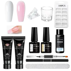 MEET ACROSS 10pcs Extension Nail Gel Set, Quick Extended Hard Gel Clear Gel Nail Polish for Home DIY Extend Nail Kit, Nail Art Kits, Include Dual-purpose Pen, Slip Solution, Rubbing Strips and 100pcs Fake Nails, UV/LED Cured, Easy-to-Use