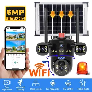 3 Lens Solar Wireless Security Camera – 360° Pan/Tilt WiFi CCTV, Battery Powered Outdoor Home Surveillance System,for Valentine’s Day Gift