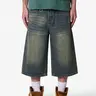 Men's Fashion Retro Wide-Leg Plain Tropical Jean Shorts with Pockets, Vintage Clothing, Loose High Street Sporty Style Denim Jeans, Vintage American Streetwear Distressed Pants, Summer Casual Football