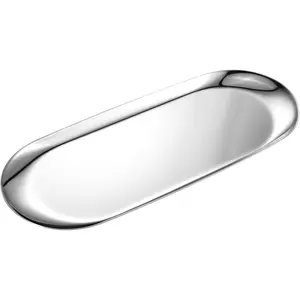 Oval Stainless Steel Vanity Tray, Curved-Edge Mirror-Finish Multi-Use Home Organizer, 11.8x4.8in Large Smooth Storage Tray for Bathroom Makeup, Jewelry