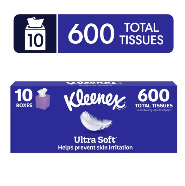 Kleenex Ultra Soft 3-Ply Cube Box Facial Tissues, 10 Pack (600 Total Tissues)