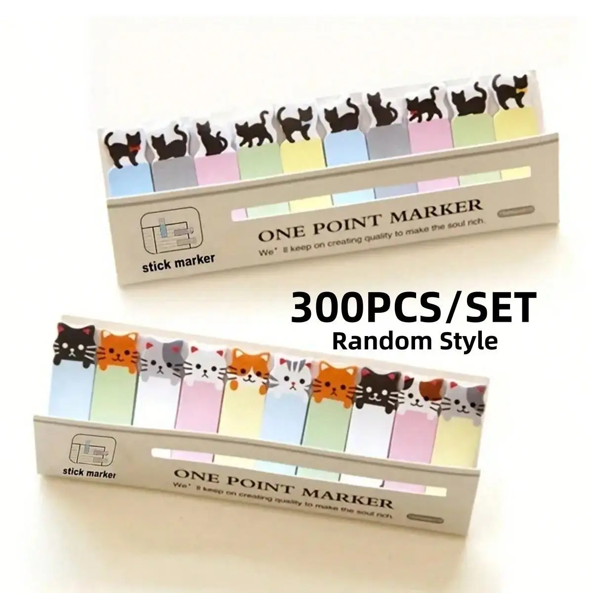Cute Accessories Cat Pattern Sticky Note, 300pcs Self-adhesive Index Sticker, School Accessories, Stationery Supplies for Home School, Office Accessor
