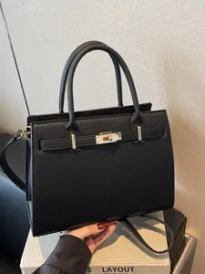 low tea 1pc Solid Color PU Leather Handbag For Women, Pu Leather Satchel, Vintage Style Top Handle Bag With Full Grain Texture, Metal Hardware, Dual Handles, Zipper Closure, Removable & Adjustable Shoulder Strap, Daily Use And Commuting