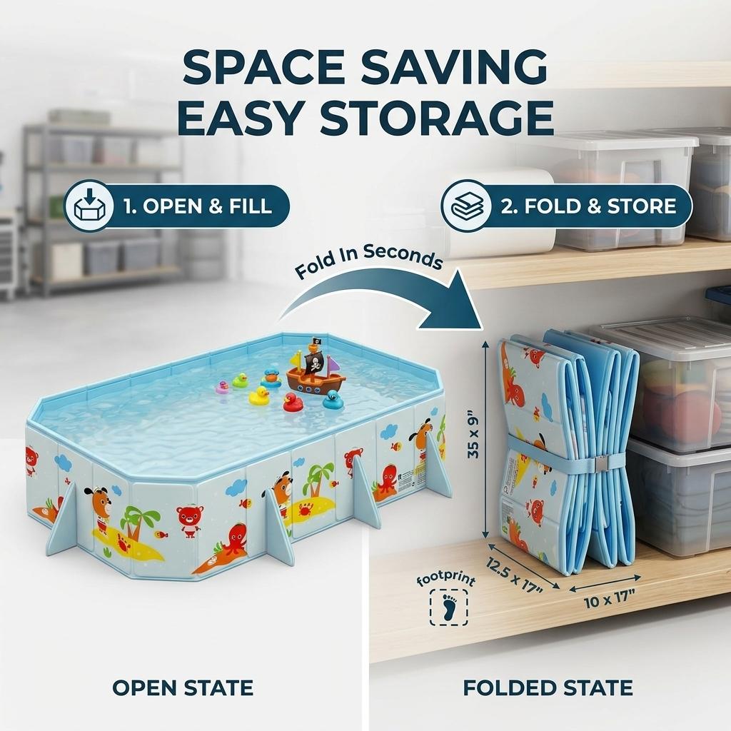 S7287504409 Newly Upgraded 66.92in Extra Large Rectangular Heavy-Duty Frame-Style Non-Inflatable Swimming Pool, Thick Durable Design for Home/Yard/Balcony, Easy Setup, Foldable, Portable for Summer Cooling, Enhances Durability and Safety