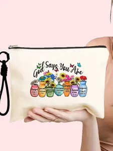 Travel Makeup Bag Set, Floral Vase Pattern Cosmetic Bag, Detachable Wrist Strap, Durable Canvas Material, Perfect Gift for Teachers