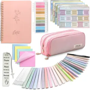 47PCs Bible Journaling Kit Study Supplies for Women,Office School Supply with Large Pen Case,Bible Journal Notebook,No-bleed Highlighters and Pens,Tabs Bookmark,Frosted Sticky Notes