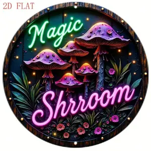 Aluminum Magic Mushroom Neon Sign for Wall with Glowing Mushrooms and Green Flowers LED Neon Light for Indoor Outdoor Decor