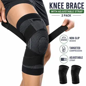 Knee Brace with Adjustable Strap (2 Pack) - Compression Knee Sleeve for Men and Women, Joint Support for Arthritis, ACL & Knee Pain Relief