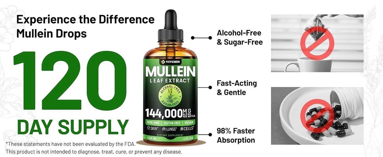 Mullein Drops for Lungs with Licorice & Astragalus, Lung Detox for Smokers Tincture, Respiratory & Immune Support, Mullein Leaf Extract for Lung Cleanse, 4 fl oz