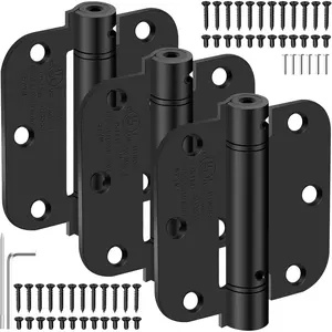 3.5 Inch Self Closing Door Hinges, 5/8" Radius Corners Spring  Hinges for Interior Door, Bedroom, Pantry Door, UL Listed, for Left and Right Hand Door, Matte Black, 3 Pack